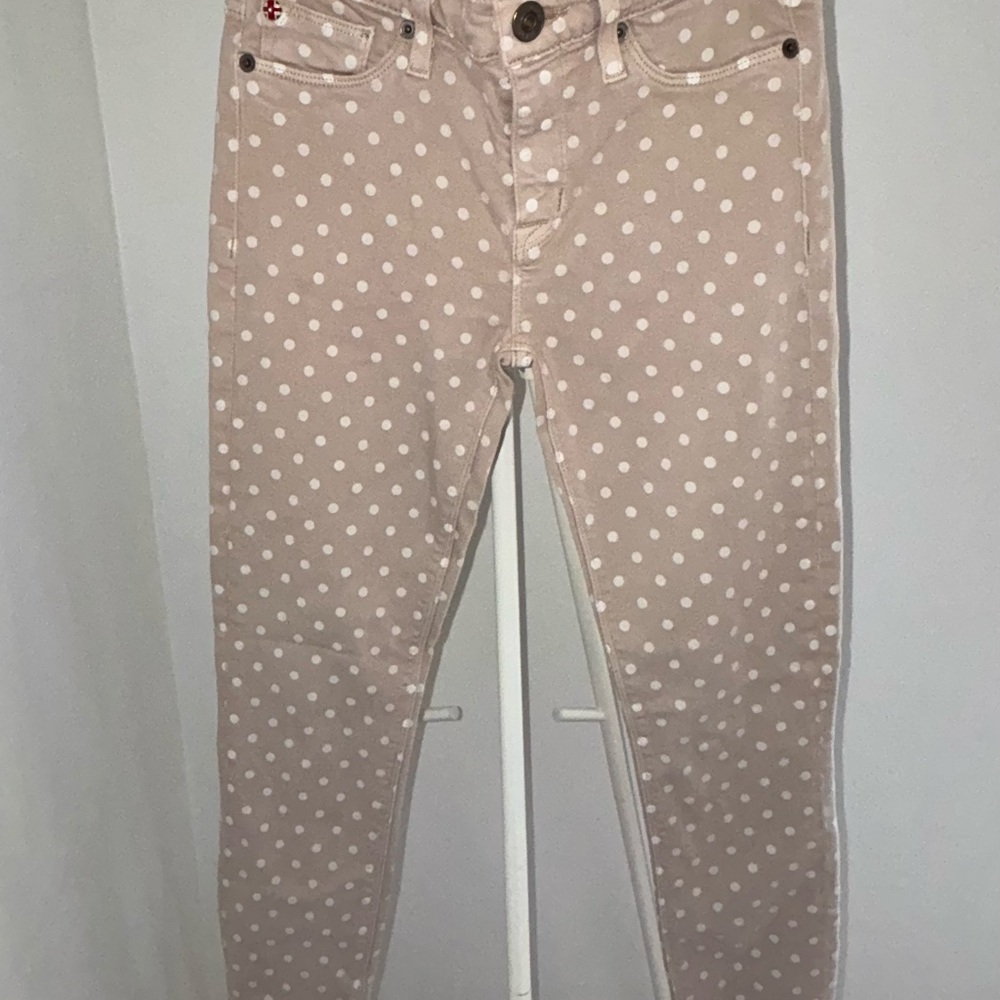 Hudson Jeans Tan White Skinny Polka Dot